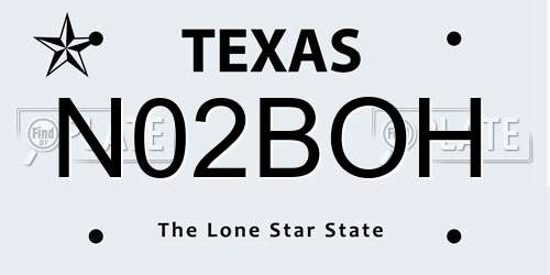 N02BOH Texas License Plate