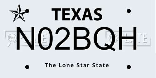 N02BQH Texas License Plate