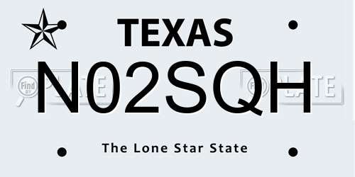 N02SQH Texas License Plate