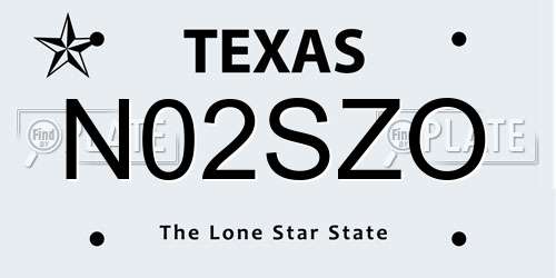 N02SZO Texas License Plate
