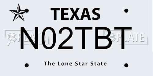 N02TBT Texas License Plate
