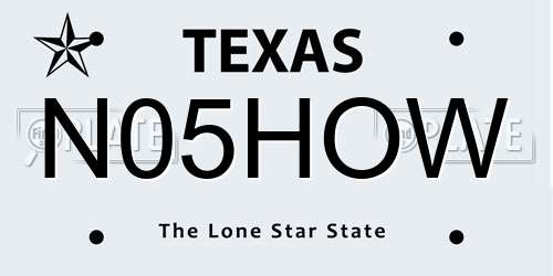 N05HOW Texas License Plate