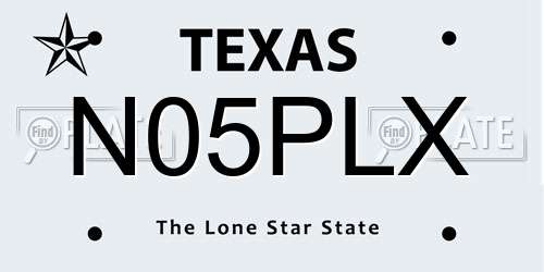 N05PLX Texas License Plate