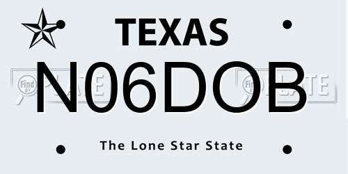N06DOB Texas License Plate