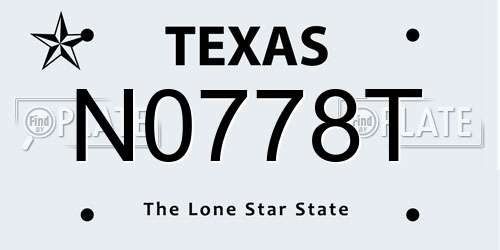 N0778T Texas License Plate