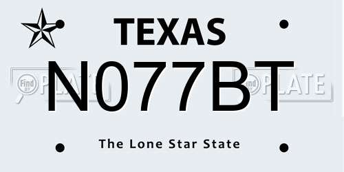 N077BT Texas License Plate