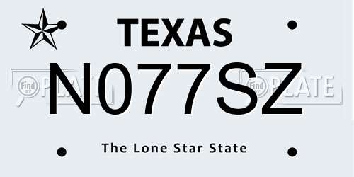 N077SZ Texas License Plate