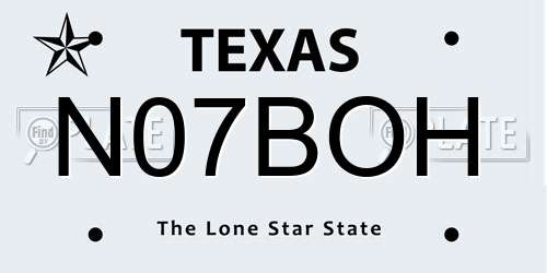 N07BOH Texas License Plate