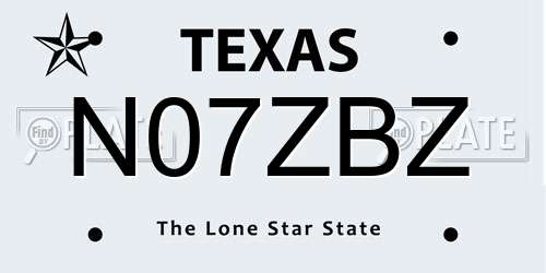 N07ZBZ Texas License Plate