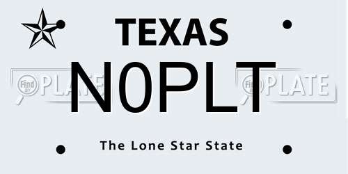 N0PLT Texas License Plate