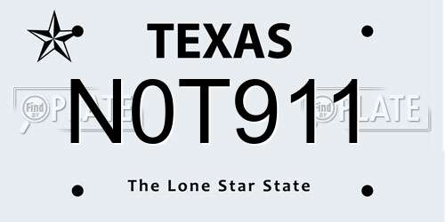 N0T911 Texas License Plate