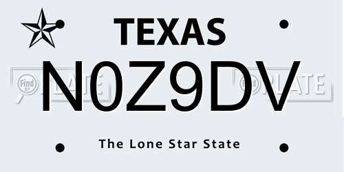 N0Z9DV Texas License Plate