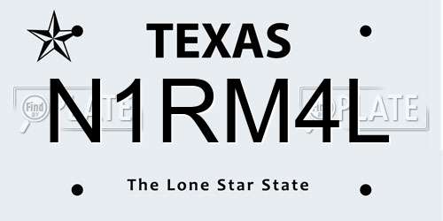 N1RM4L Texas License Plate