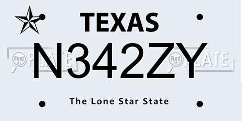 N342ZY Texas License Plate