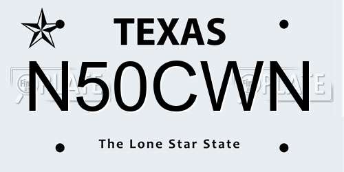 N50CWN Texas License Plate