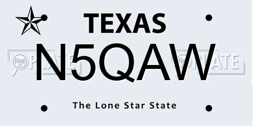 N5QAW Texas License Plate