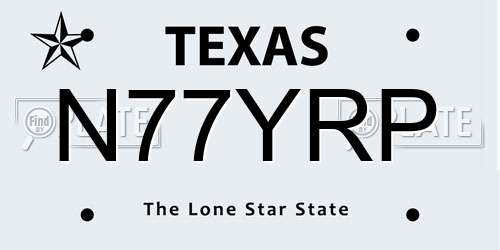 N77YRP Texas License Plate