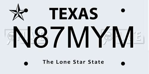 N87MYM Texas License Plate