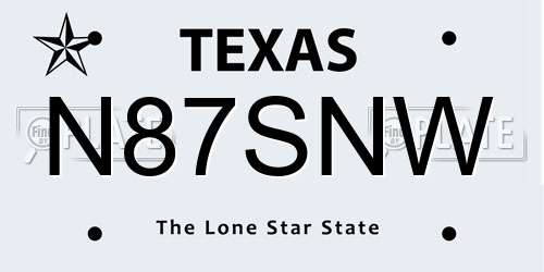 N87SNW Texas License Plate