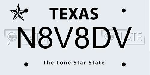 N8V8DV Texas License Plate