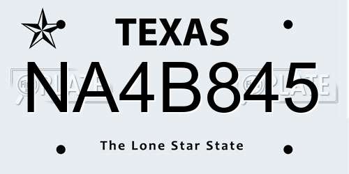 NA4B845 Texas License Plate