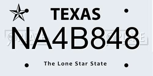 NA4B848 Texas License Plate