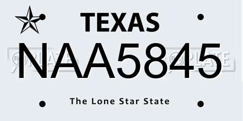 NAA5845 Texas License Plate