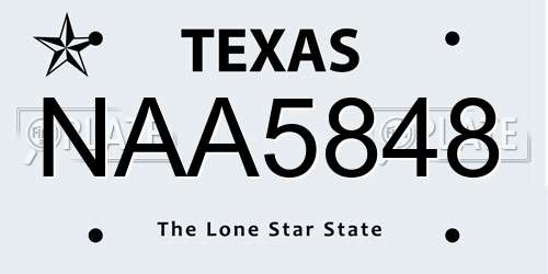 NAA5848 Texas License Plate