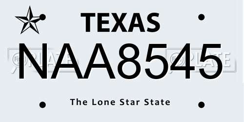 NAA8545 Texas License Plate