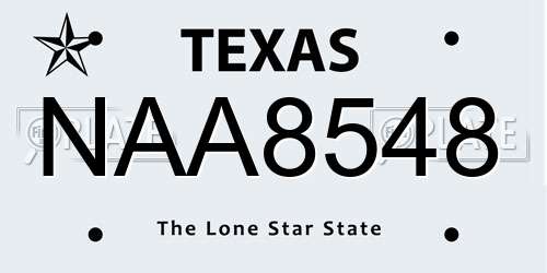 NAA8548 Texas License Plate