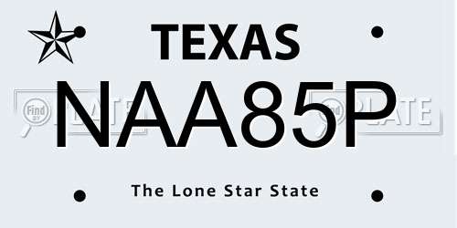 NAA85P Texas License Plate