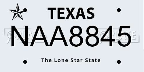 NAA8845 Texas License Plate