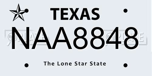 NAA8848 Texas License Plate