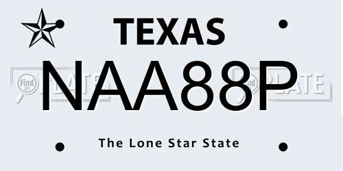 NAA88P Texas License Plate