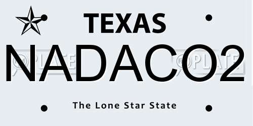 NADACO2 Texas License Plate