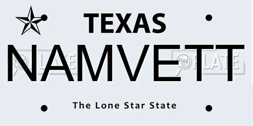 NAMVETT Texas License Plate