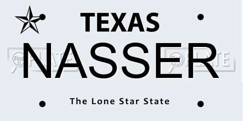 NASSER Texas License Plate
