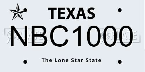 NBC1000 Texas License Plate
