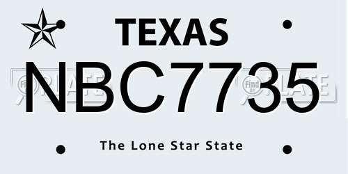 NBC7735 Texas License Plate