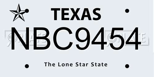 NBC9454 Texas License Plate