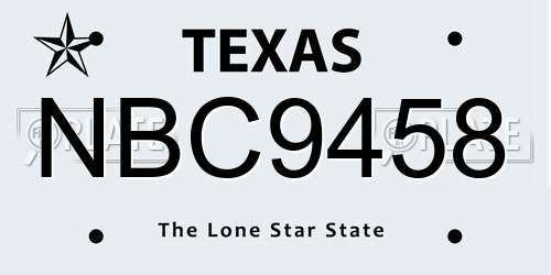 NBC9458 Texas License Plate