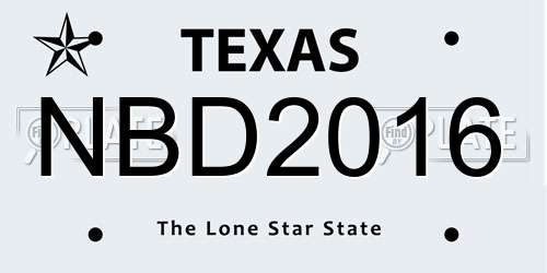 NBD2016 Texas License Plate