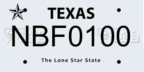 NBF0100 Texas License Plate