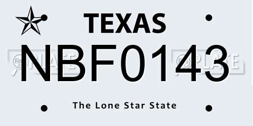 NBF0143 Texas License Plate