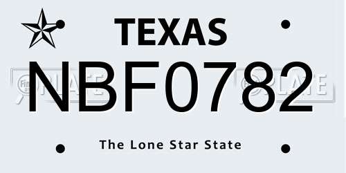 NBF0782 Texas License Plate