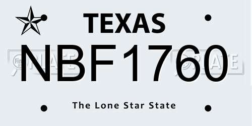 NBF1760 Texas License Plate