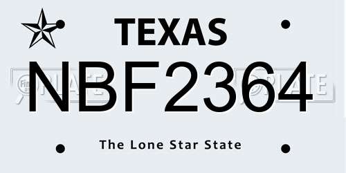 NBF2364 Texas License Plate