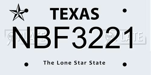 NBF3221 Texas License Plate