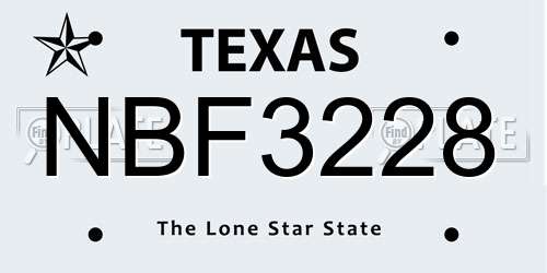 NBF3228 Texas License Plate