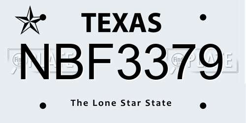 NBF3379 Texas License Plate